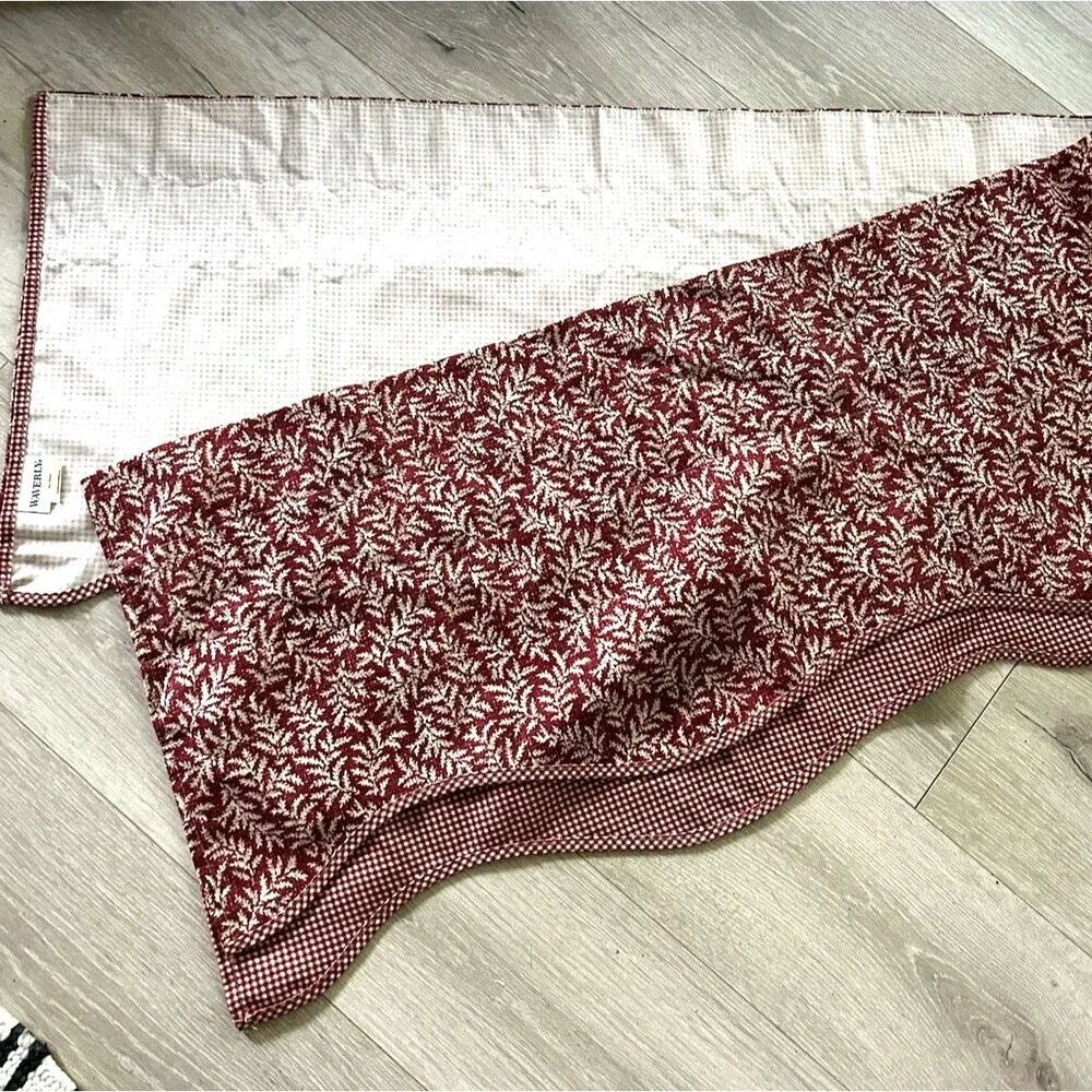 Waverly Valance Curtain Red Gingham Floral Leaves Print Layered 77 x 17